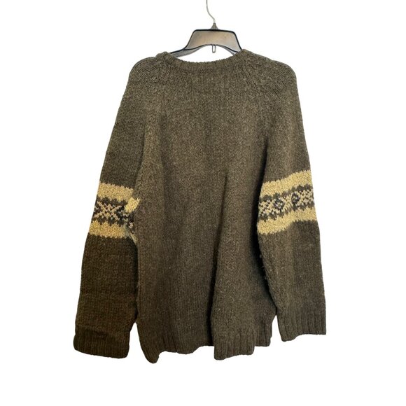vintage Abercrombie & Fitch Wool Sweater M Brown Yellow Nordic Pattern Made In C - Picture 2 of 6